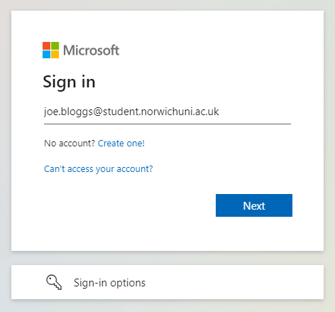 Screenshot Microsoft login page.
