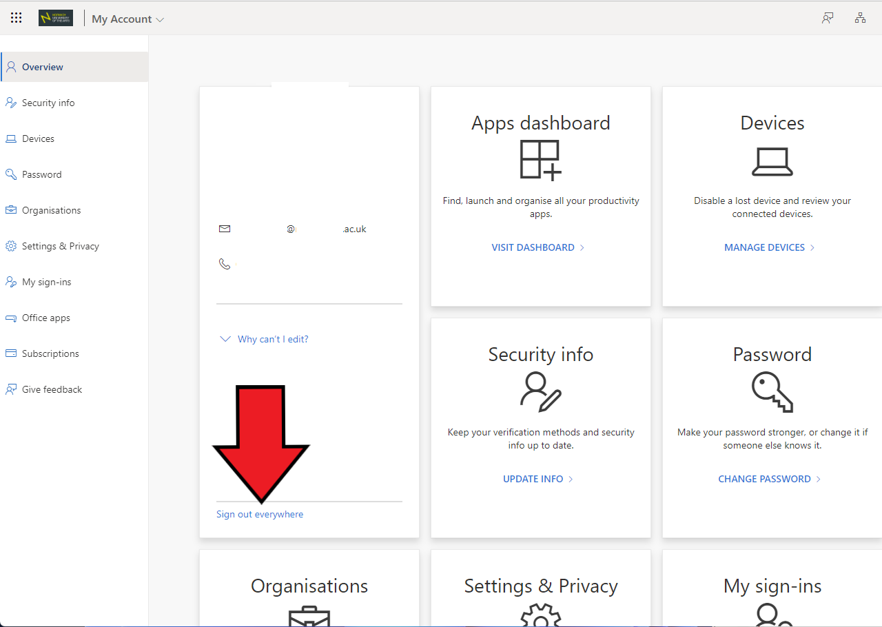 Screenshot of the Microsoft account overview page.