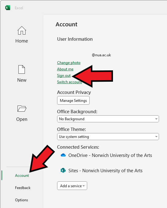 Screenshot of the Office account page.