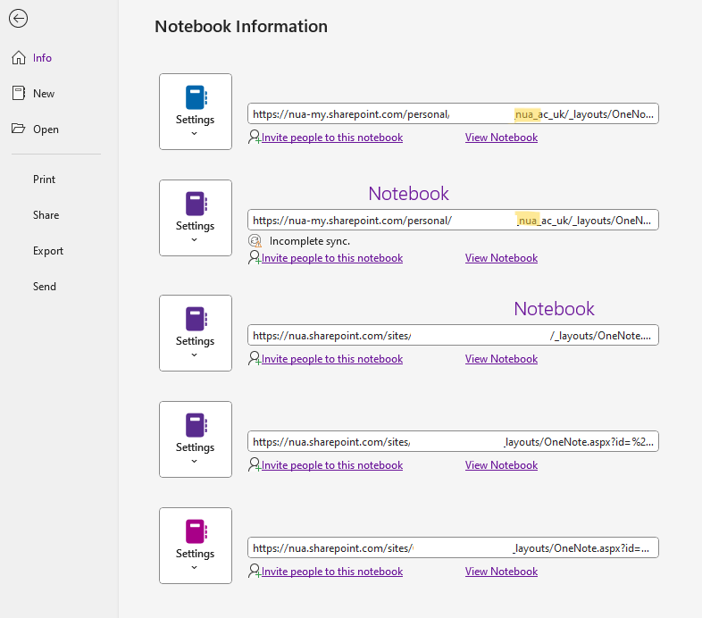 Screenshot of Files tab in OneNote.