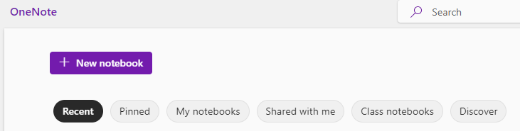 Screenshot of OneNote web app.